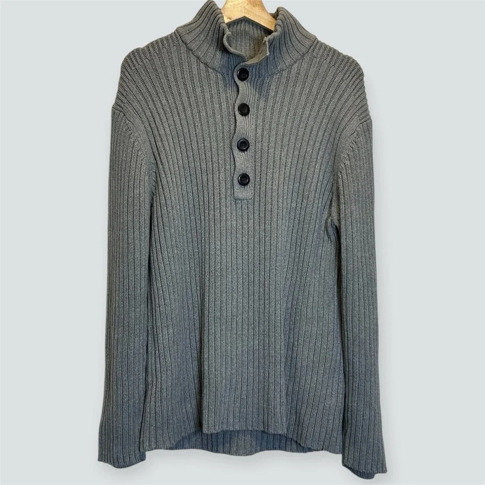 Vintage Banana Republic Gray Cotton Heavy Cable Knit Pullover L